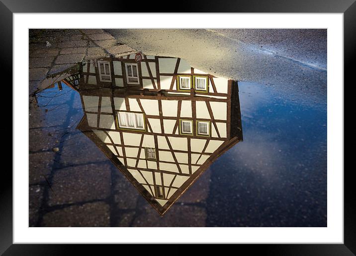 Half-timbered house water reflection Framed Mounted Print by Matthias Hauser