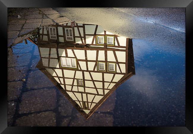 Half-timbered house water reflection Framed Print by Matthias Hauser