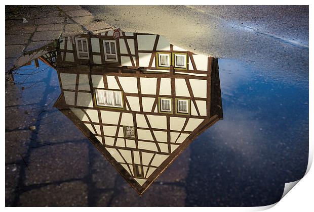 Half-timbered house water reflection Print by Matthias Hauser