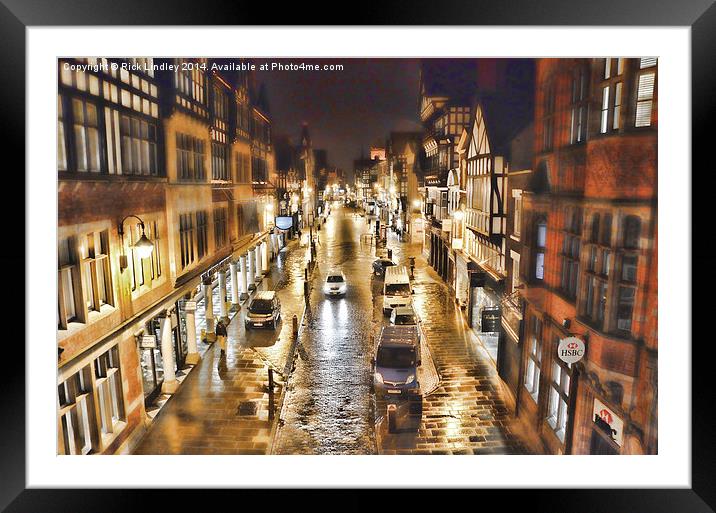 Chester in the rain Framed Mounted Print by Rick Lindley