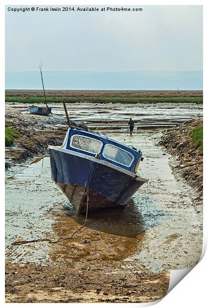 A small motorboat beached in Heswall. Print by Frank Irwin