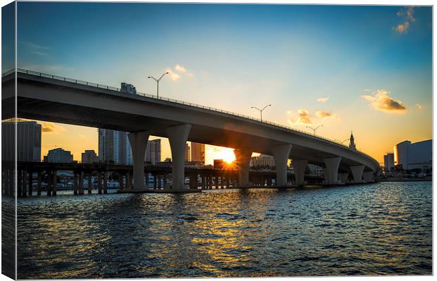 Sunset Under a Miami Bridge Canvas Print by matthew  mallett
