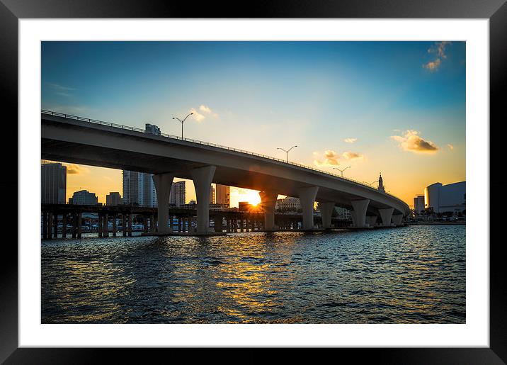 Sunset Under a Miami Bridge Framed Mounted Print by matthew  mallett