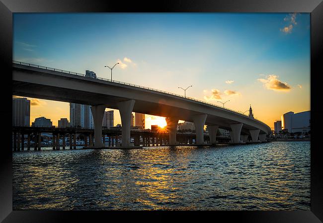 Sunset Under a Miami Bridge Framed Print by matthew  mallett