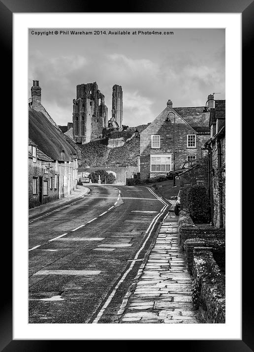 Black and White Corfe Castle Framed Mounted Print by Phil Wareham