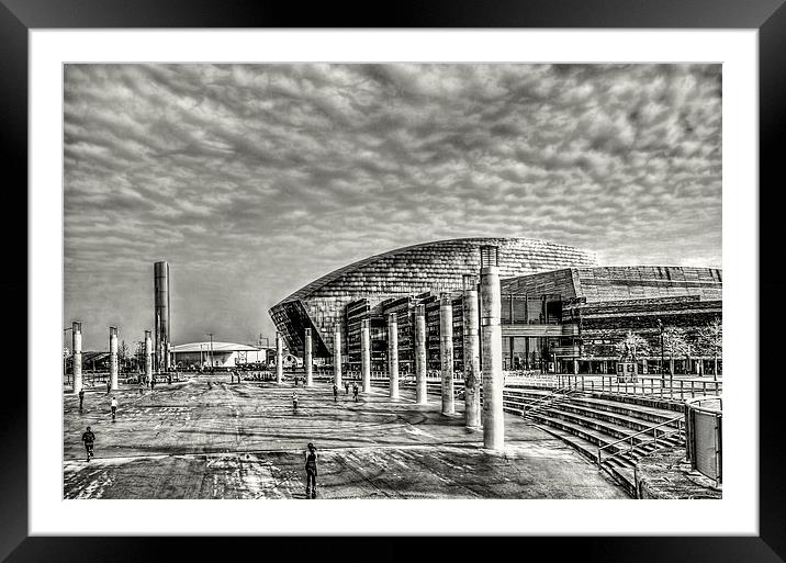 Wales Millennium Centre Mono Framed Mounted Print by Steve Purnell