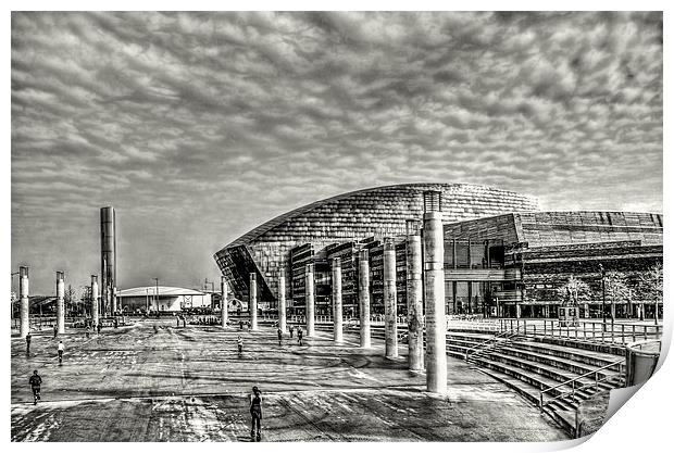 Wales Millennium Centre Mono Print by Steve Purnell