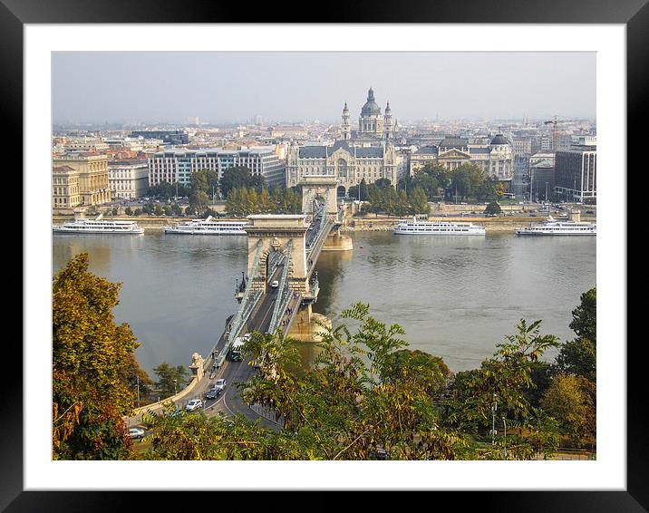 Chain Bridge Budapest Framed Mounted Print by Sue Thomas