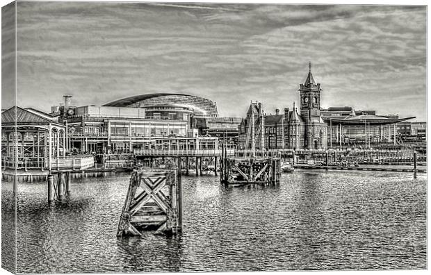 Over Cardiff Bay Mono Canvas Print by Steve Purnell