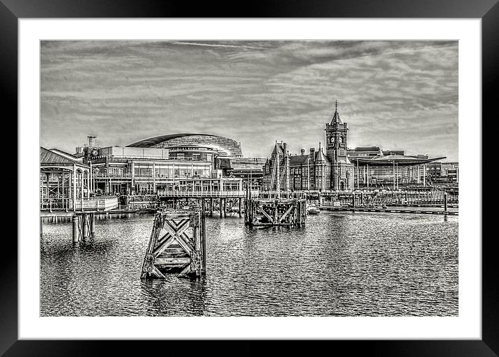 Over Cardiff Bay Mono Framed Mounted Print by Steve Purnell