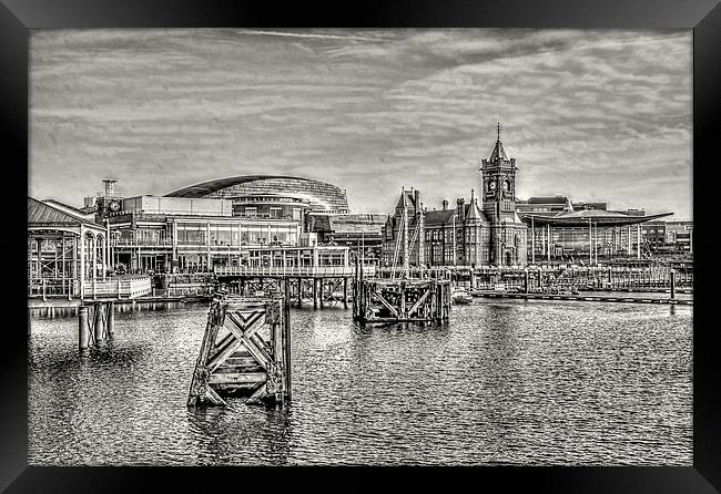 Over Cardiff Bay Mono Framed Print by Steve Purnell