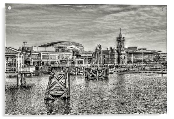 Over Cardiff Bay Mono Acrylic by Steve Purnell