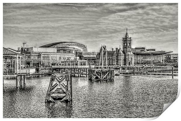 Over Cardiff Bay Mono Print by Steve Purnell