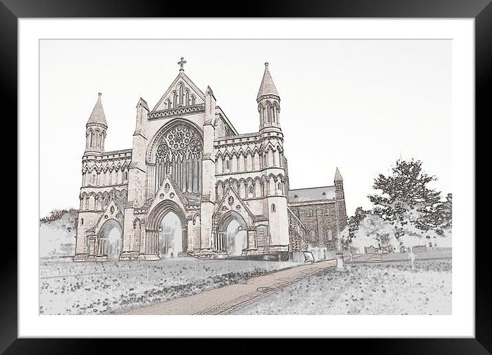 Sketch of St Albans Abbey. Framed Mounted Print by Mark Franklin