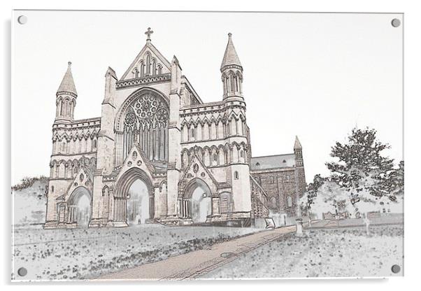 Sketch of St Albans Abbey. Acrylic by Mark Franklin