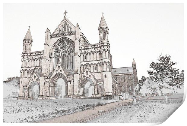 Sketch of St Albans Abbey. Print by Mark Franklin