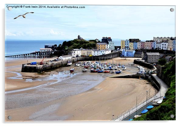 View of the magnificent Tenby Harbour with the tid Acrylic by Frank Irwin