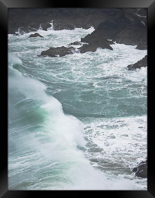 crashing waves on lizard coast Framed Print by michelle rook