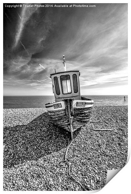 Fishing boat in mono Print by Thanet Photos
