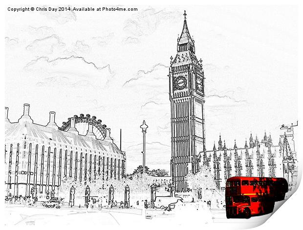 Routemaster Bus and Big Ben Print by Chris Day