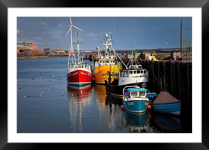 Fishing boats in harbour Framed Mounted Print by Jim Jones