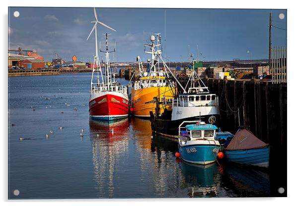 Fishing boats in harbour Acrylic by Jim Jones