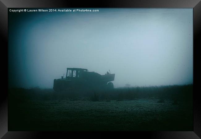 Tractor in the Fog Framed Print by Lauren Wilson