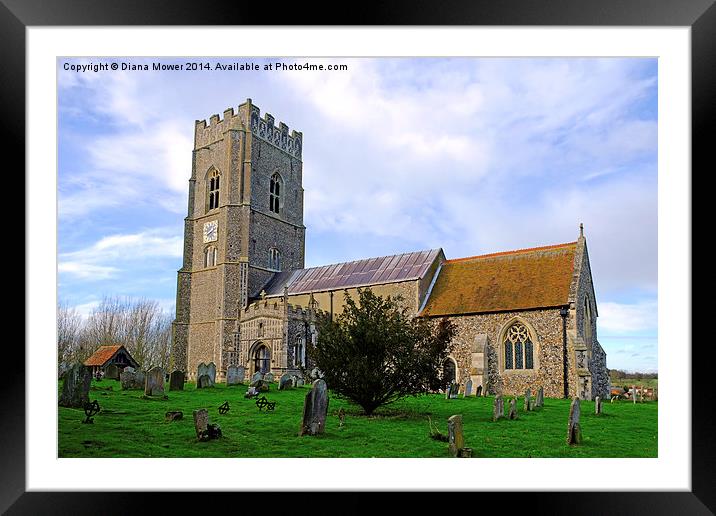 Kersey Church Framed Mounted Print by Diana Mower