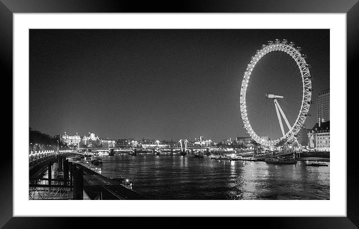 London Eye By Night Framed Mounted Print by Stewart Nicolaou