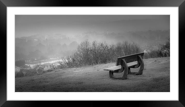 Misty bench Framed Mounted Print by Leighton Collins