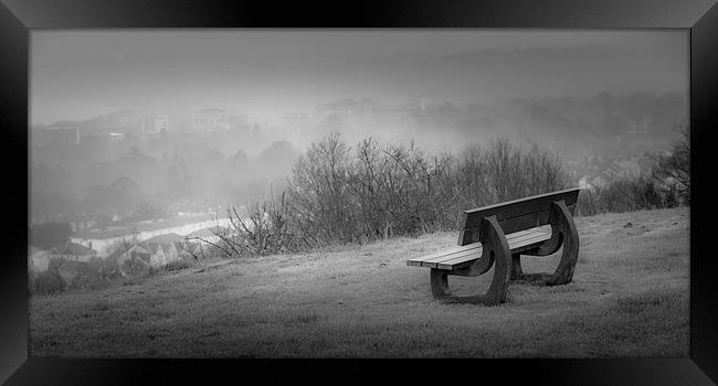 Misty bench Framed Print by Leighton Collins