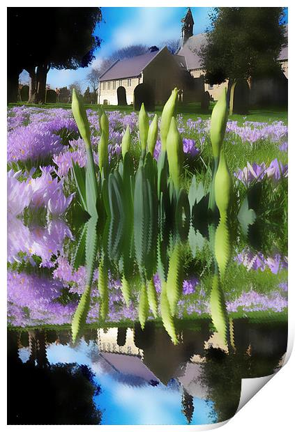 Church flowers in reflection Print by Robert Gipson