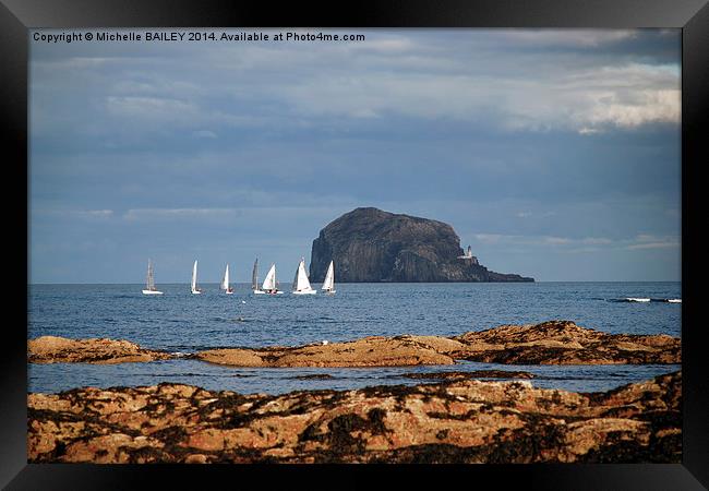 Yachts at Bass Rock Framed Print by Michelle BAILEY
