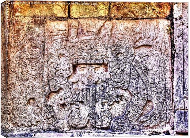 Mayan Hieroglyphic Carving Canvas Print by Paul Williams