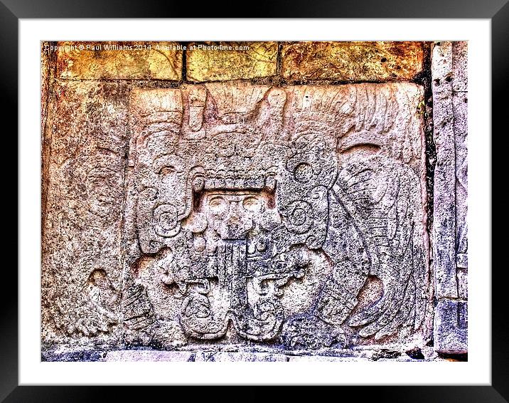 Mayan Hieroglyphic Carving Framed Mounted Print by Paul Williams