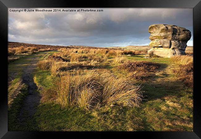 Eagle Stone on Baslow Edge Framed Print by Julie Woodhouse