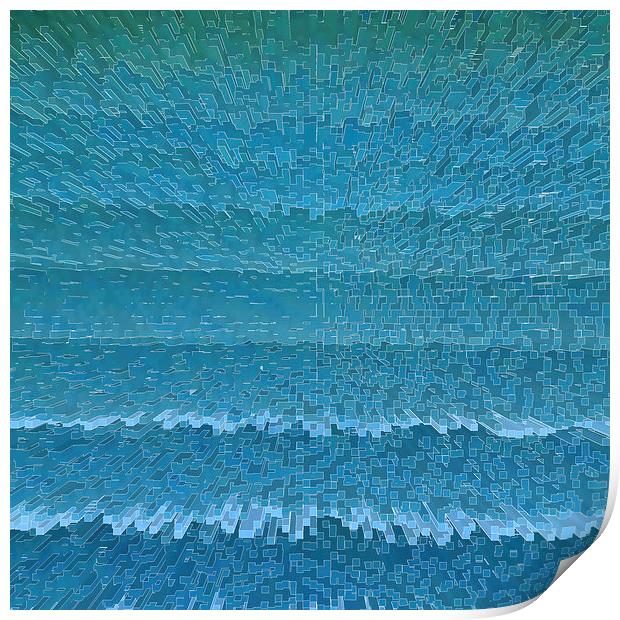 Digital blue Maze abstract Print by Robert Gipson