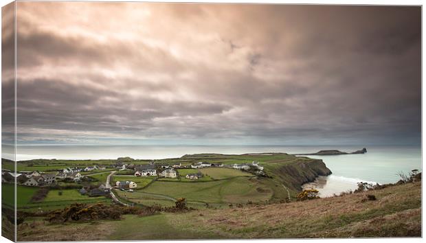 rhossili village and worms head Canvas Print by Leighton Collins