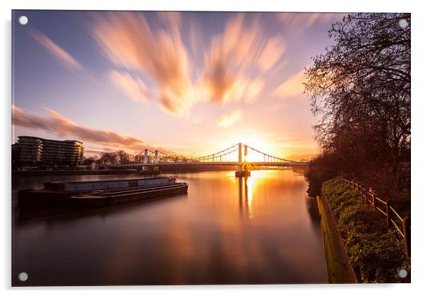 Sunset over Albert Bridge Acrylic by Stuart Gennery