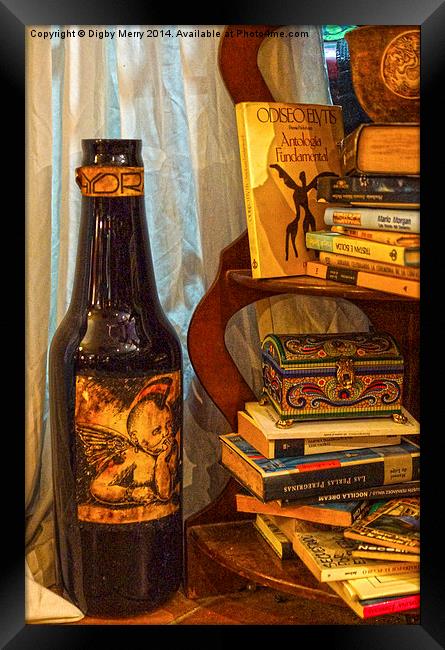 Bottle and Books Framed Print by Digby Merry