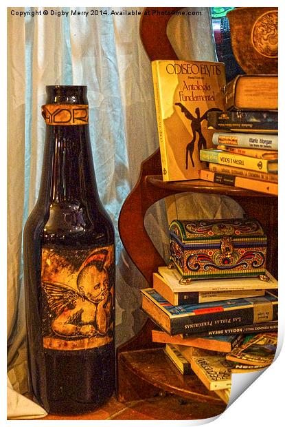 Bottle and Books Print by Digby Merry