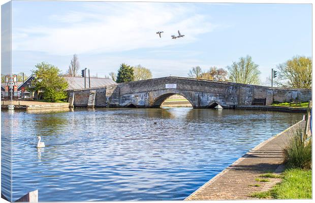 Potter Heigham Bridge with flying ducks Canvas Print by James Taylor