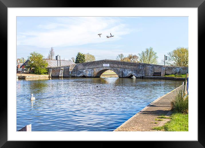 Potter Heigham Bridge with flying ducks Framed Mounted Print by James Taylor