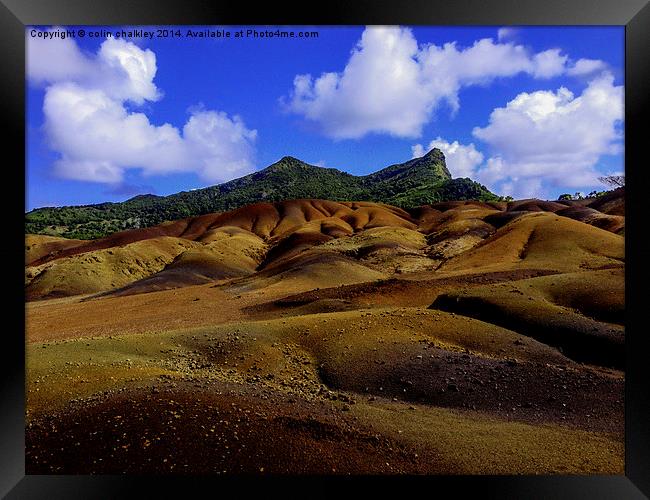 Coloured sand of Chamerel, Mauritius Framed Print by colin chalkley