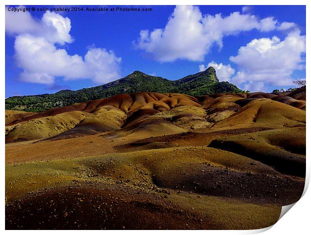 Coloured sand of Chamerel, Mauritius Print by colin chalkley