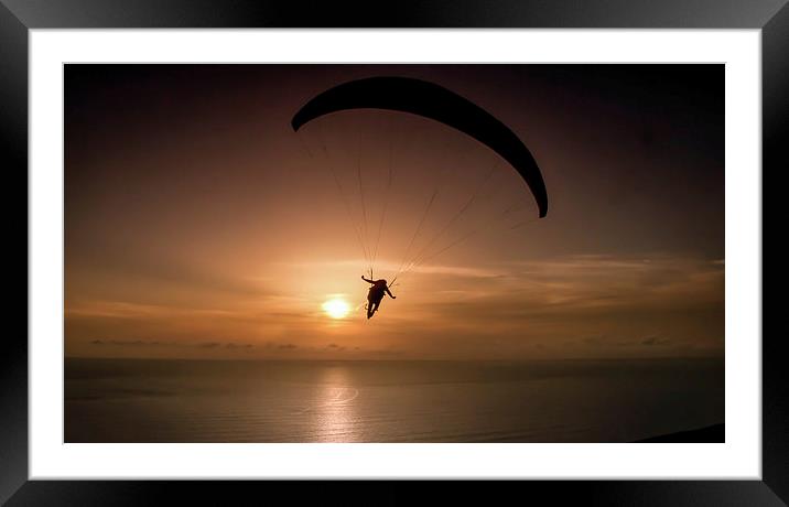 paraglider over Gower Framed Mounted Print by Leighton Collins