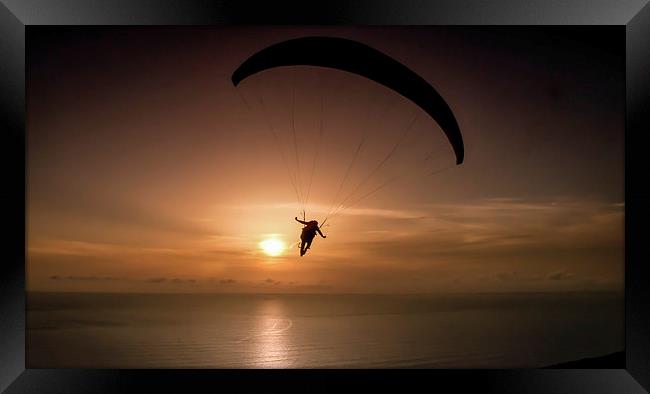 paraglider over Gower Framed Print by Leighton Collins