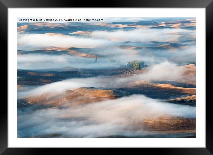 Farm beneath the Fog Framed Mounted Print by Mike Dawson