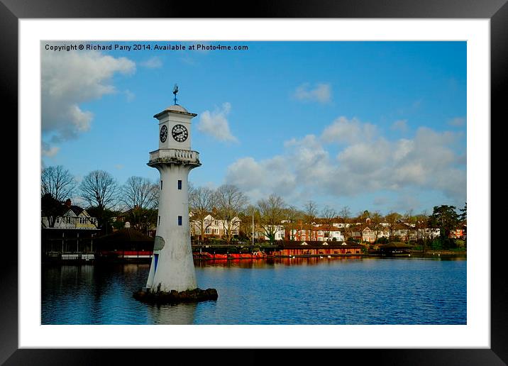Roath Park Lighthouse and Boathouse Framed Mounted Print by Richard Parry
