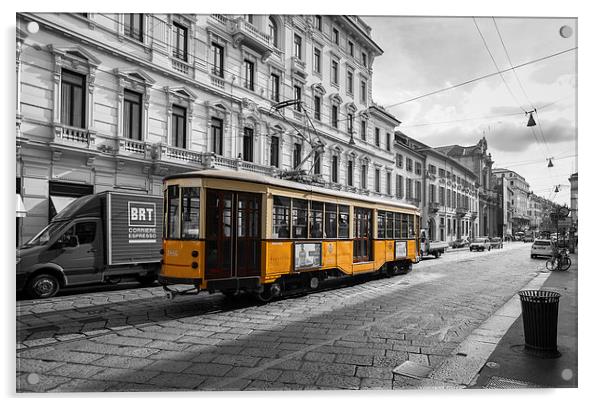 Tram in Milan Acrylic by Steve Hughes